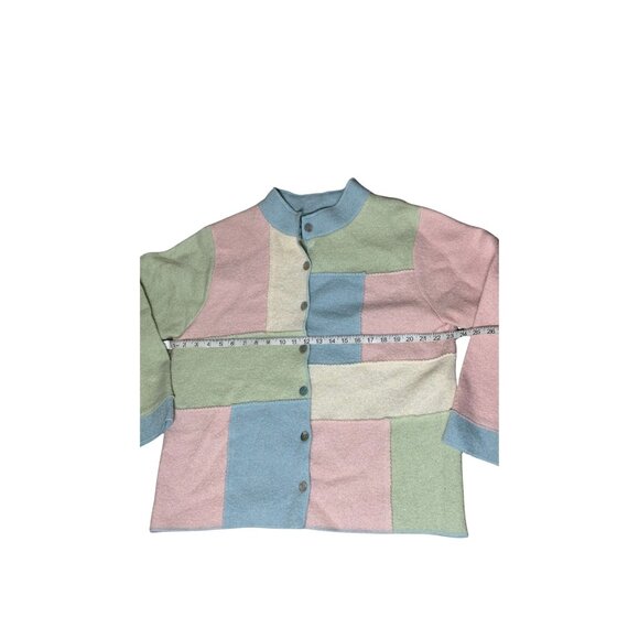 Vintage ColdWater Creek Pastel Patchwork Button-Up Cardigan Sweater Green Pink - Picture 7 of 9